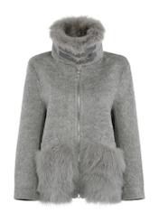 Woolen gray women's fur coat FUTDF-0108-4163(Z24)-02