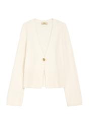 Cream woolen women's cardigan KARDT-0059-12(Z25) - front product view on white background.