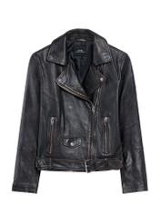 Dark brown women's leather jacket KURDS-0563-2729(Z25), front product view on white background.