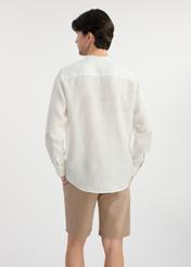 White linen men's shirt KOSMT-0337-12(W25) - back view on the model on a white background. Half of the silhouette visible.
