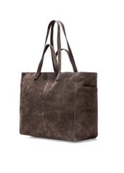Brown suede women's bag TORES-1187-89(Z25), diagonal product view on white background.