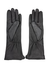 Long black leather women's gloves REKDS-0082A-99(Z26), product view from the back on a white background.