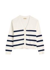 Cream striped women's cardigan KARDT-0060-0P(W26), front product view on white background.