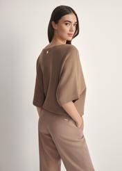 Camel women's blouse BLUDT-0201-1D(W26), product view from the back on the model, half of the silhouette visible.