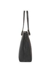 Women's black leather shoulder shopper bag TORES-1357-9I(Z26) - side view of the product on a white background.