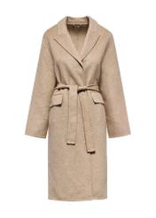 Beige women's wool coat PLADT-0051-81(W25), front product view on white background.