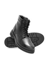 Black men's leather ankle boots BUTYM-0515-99(Z25), diagonal product view on a white background.