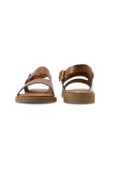 Women's leather sandals in cognac color BUTYD-1264-1F(W26), front and back product view on white background.