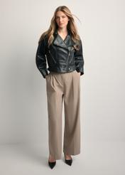 Women's short black leather jacket KURDS-0607-99(W26) - front view of the product on a model, against a light background. Full body visible.