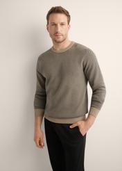 Men's dark beige patterned sweater SWEMT-0195-1D(Z26), front view of the product on the model. Half of the silhouette visible.