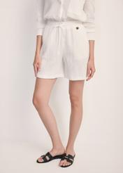 White women's shorts SZODT-0014-11(W25) - front view on a model on a white background. Half of the silhouette visible.