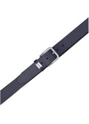 Navy blue men's leather belt PASMS-0273-69(Z26), close-up of the product buckle, view on a white background.