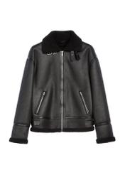 Black men's sheepskin coat KOZMP-0009-99(Z25) - front view of the product on a white background.