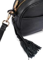 Black leather women's handbag TORES-0806E-99(Z25), detail view of the product on a white background, close-up of the zipper.