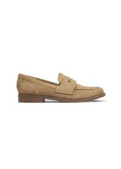Women's beige suede moccasins BUTYD-1299-1B(Z26). Side view on a white background.