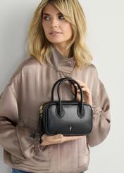 Small black women's handbag TOREC-1234-9G(W26), front view of the product in the model's hands.