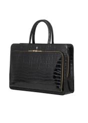 Leather black croco laptop bag TORES-1321-9G(Z26), diagonal product view on white background.
