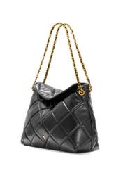 Black quilted women's handbag TOREC-1058-99(Z25), diagonal view of the product on a white background.