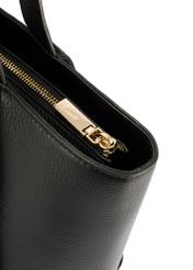 Black leather shopper bag TORES-1209-9I(W26) - close-up detail, on white background.