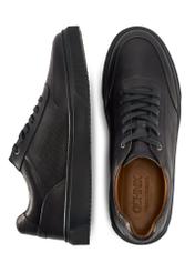 Men's leather sneakers in navy blue BUTYM-0484-7E(W26) - product view from above, on a white background.