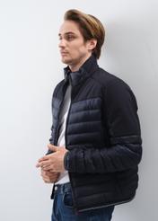 Men's navy blue quilted jacket with stand-up collar KURMT-0309-69(Z24)-01