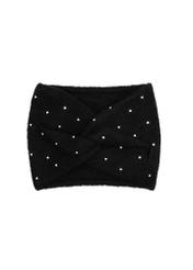 Black women's headband with tie CZADT-0070A-99(Z25), product view from the front on a white background.