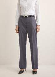 Women's gray pleated trousers SPODT-0125-9D(Z26), front view of the product on the model. Half of the silhouette visible.