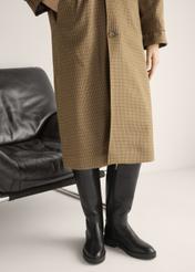 Black leather women's boots BUTYD-1288-99(Z26), front view of the product on the model's feet.