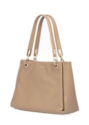 Beige women's imitation leather handbag TOREC-0998-1D(W26), diagonal product view on white background.