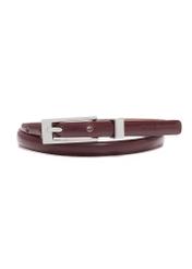 Thin burgundy leather women's belt PASDS-0150C-49(Z25), front product view on white background.