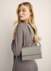 Smooth graphite-colored women's handbag TORES-1437-9D(Z26). Model shot.