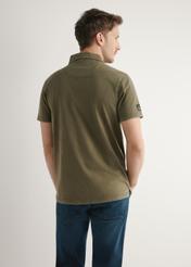 Men's khaki polo shirt POLMT-0083-8D(W26), back view of the product on the model. Half of the silhouette visible.