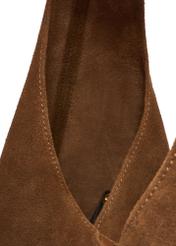 Cognac-colored suede shopper bag TORES-1403-1F(Z26) - close-up of detail, on white background.