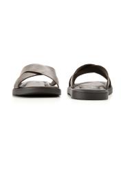 Men's dark brown leather flip-flops BUTYM-0536-1I(W26), front and back product view on white background.