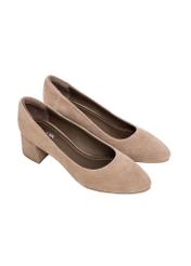 Women's suede pumps in cool beige color BUTYD-1306-1K(Z26), diagonal product view on a white background.
