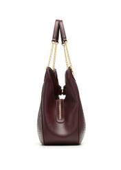 Women's burgundy shopper bag with monogram TOREC-1283-4P(Z26), product view from the side on a white background.