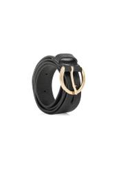 Black leather women's belt PASDS-0342-99(W26) - front product view, on white background.