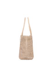 Beige leather woven handbag TORES-1300-0C(W26), side product view on white background.