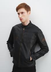 Men's leather jacket with stand-up collar KURMS-0296-1284(W23)-01