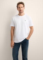 Men's white cotton T-shirt TSHMT-0158-0A(Z26), front view of the product on the model. Half of the silhouette visible.