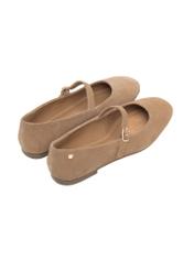 Beige suede ballet flats with belt BUTYD-1145-1B(Z26), back view of the product on a light background.