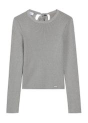 Silver ribbed women's blouse LSLDT-0050-91(Z25), front product view on white background.