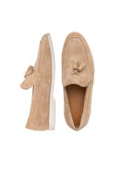 Men's beige suede moccasins BUTYM-0525-1B(W26), top view of the product on a white background.