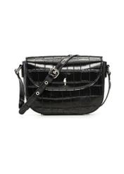 Black small croco shoulder bag TOREC-1244-9G(Z26) - product view from above, on white background.