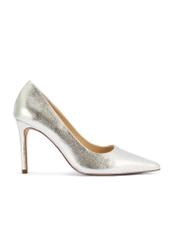 Silver leather women's high heels BUTYD-1131-92(Z25), side view of the product on a white background.