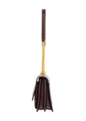 Burgundy women's handbag with monogram TOREC-1155-4P(Z26), product view from the side on a white background.