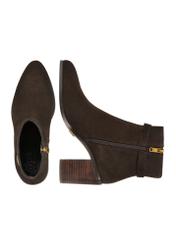 Brown suede women's ankle boots with logo BUTYD-1214-1I(Z26), top view of the product on a white background.