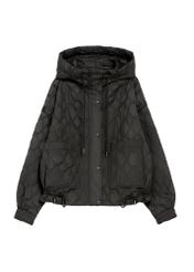 Black short oversize quilted jacket KURDT-0660-99(W26) - front product view, on white background.