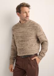 Brown men's sweater SWEMT-0194-1K(Z26), diagonal view of the product on the model. Half of the silhouette visible.