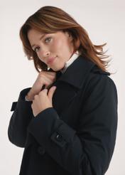 Black women's coat with insulation KURDT-0610-99(Z25), close-up of the product sleeve, view on the model.